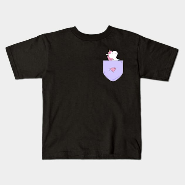 small cute unicorn in pocket Kids T-Shirt by hatem